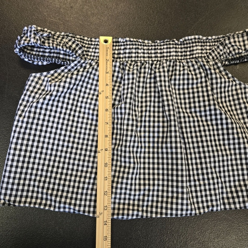 Guess Gingham Off-Shoulder Blouse Black & White Plaid Top Cottage Peasant Prairi - Picture 8 of 10